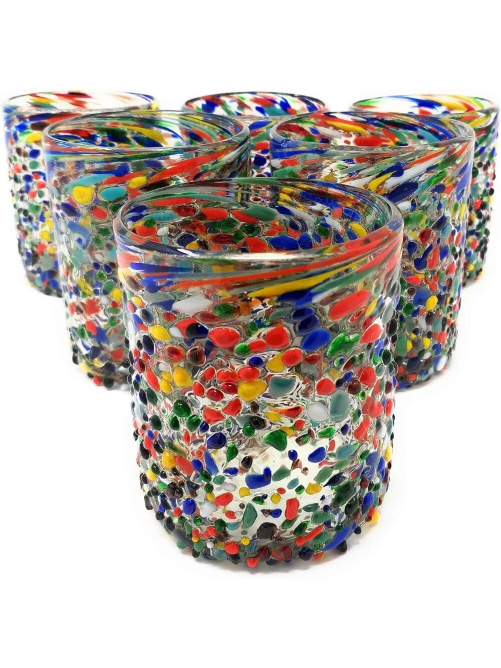 Colorful Hand Blown Mexican Tumbler Glasses - Set of 6 Confetti 10 oz Drinkware